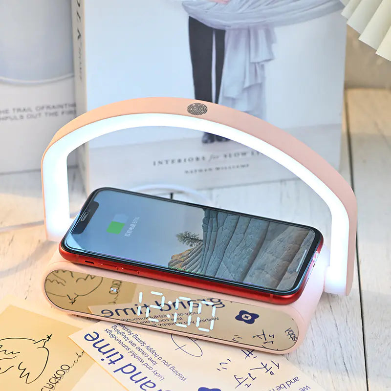 Portable LED Night Light Alarm Clock with Wireless Charger