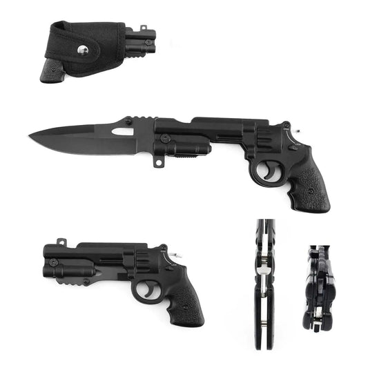 Revolver Folding Knife 44 Mag Assist Open Pocket Knife Tool (Black)