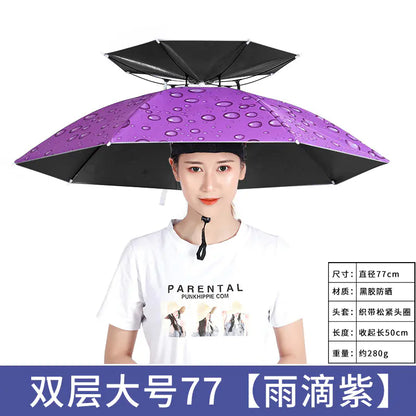 Double-Layer Waterproof Fishing Umbrella Hat for Outdoors