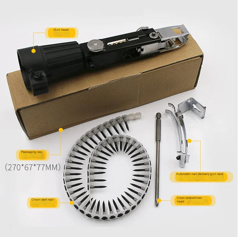 Automatic Screw Gun with Chain and Drill Bits