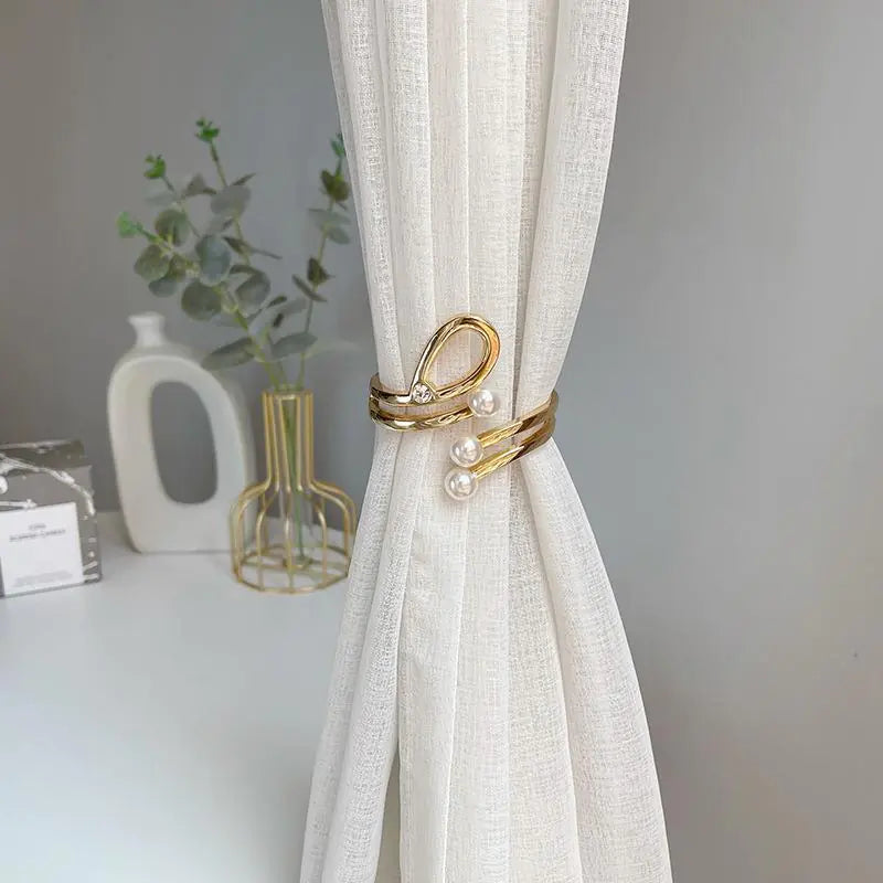 Decorative Metal Curtain Tiebacks with Faux Pearl (1pc)