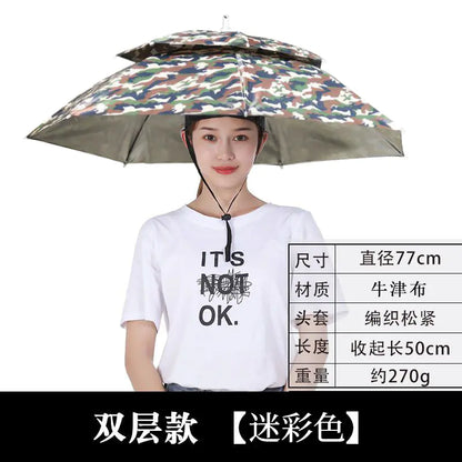 Double-Layer Waterproof Fishing Umbrella Hat for Outdoors