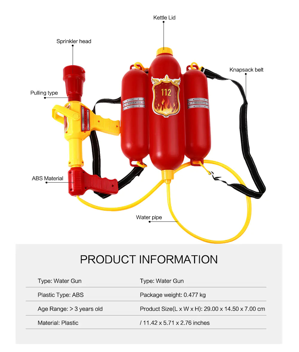 Firefighter Beach Toy Set with Water Gun Backpack