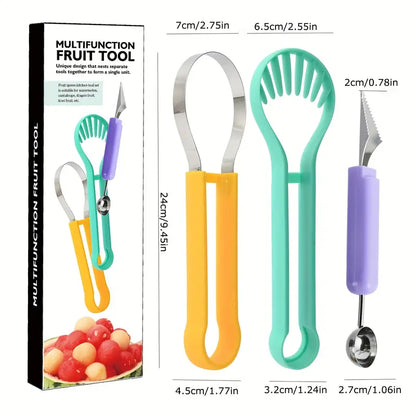 3-Piece Fruit Carving Knife Set with Melon and Ice Cream Scoops