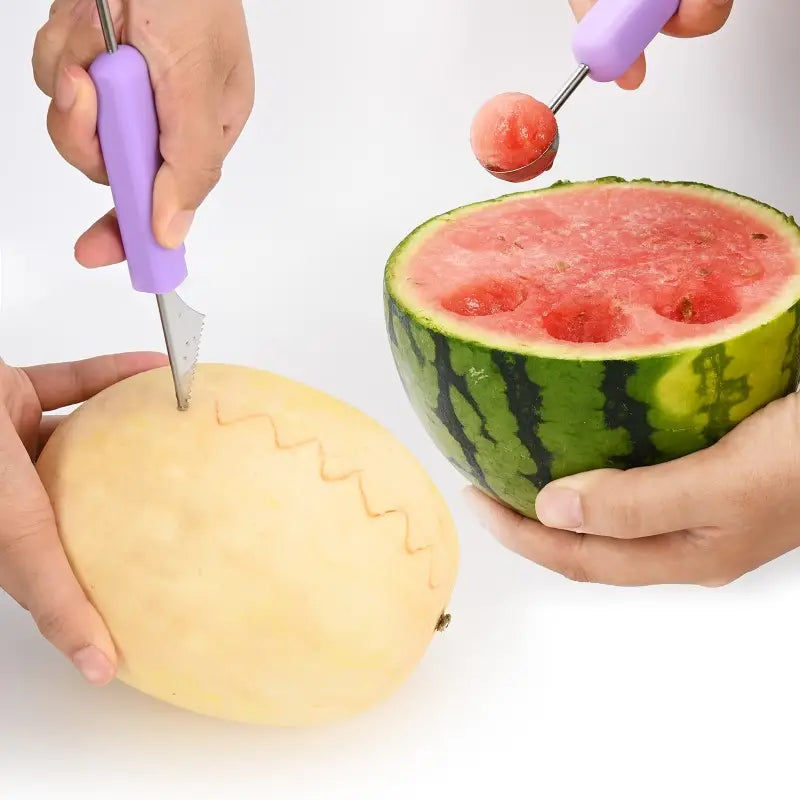 3-Piece Fruit Carving Knife Set with Melon and Ice Cream Scoops
