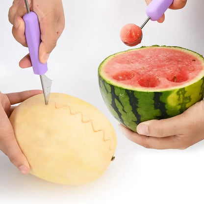3-Piece Fruit Carving Knife Set with Melon and Ice Cream Scoops