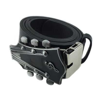 BULLZINE Zinc Alloy Black Guitar Belt Buckle 02744