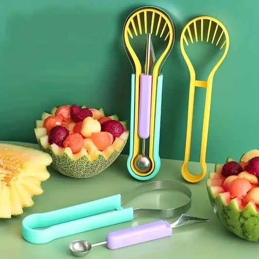 3-Piece Fruit Carving Knife Set with Melon and Ice Cream Scoops