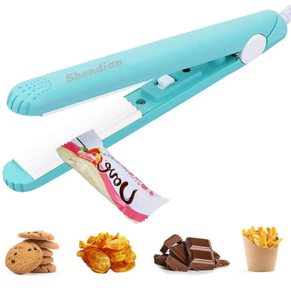 Mini Chip Bag Sealer - Portable Kitchen Handheld Bag Resealer - Heat Vacuum Sealers Machine Kitchen Gadget with Power Cable for Snack BagsPlastic BagsFood Storage Keep Cookies Fresh(Blue)