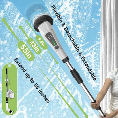 Electric Spin Scrubber, Cordless Cleaning Brush with 8 Replaceable Brush Heads, Power Shower Scrubber with Long Handle for Floor, Tile, Bathroom, Tub