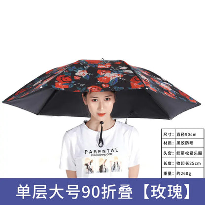 Double-Layer Waterproof Fishing Umbrella Hat for Outdoors